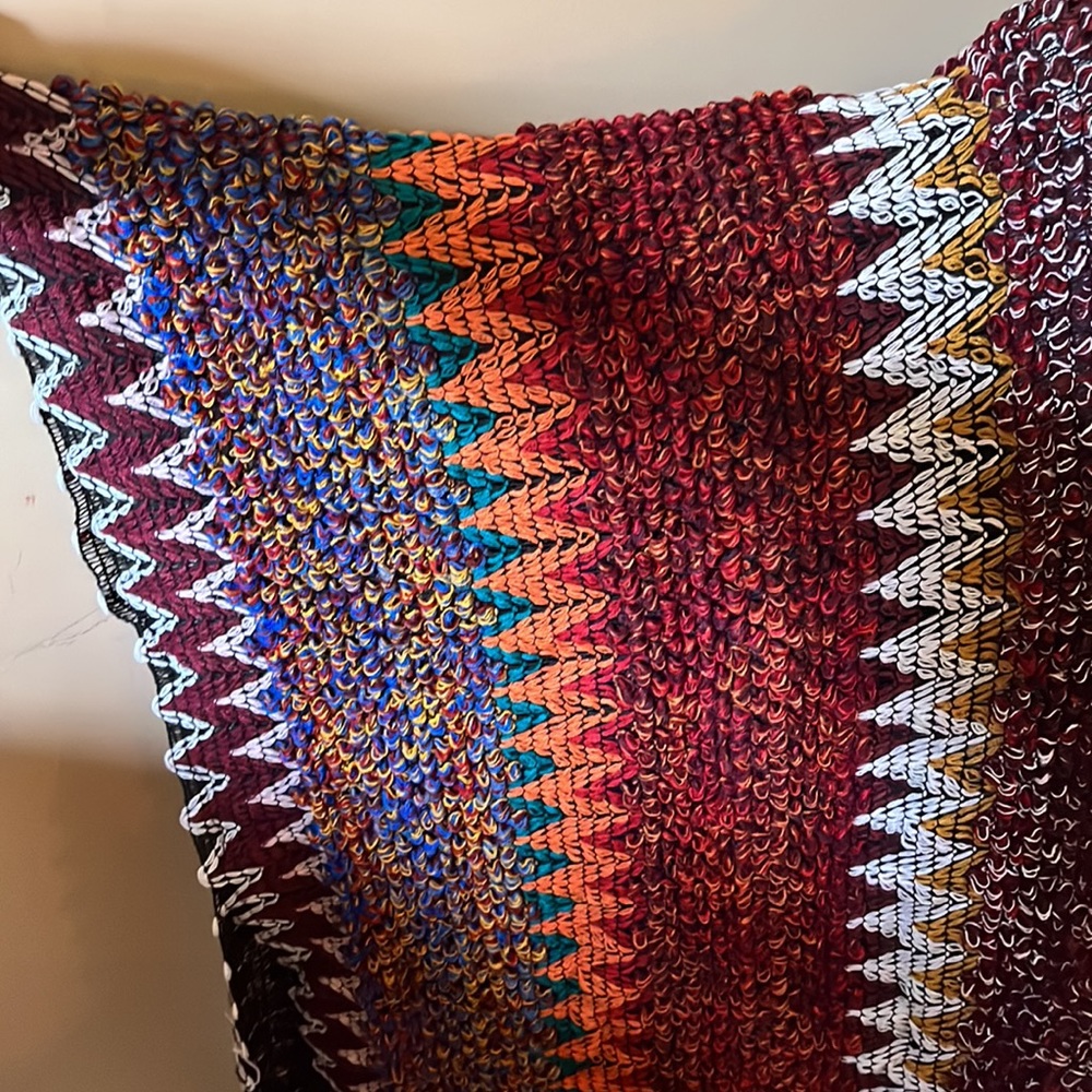 Colorful Crochet Patterned Ruana in Maroon - Picture 7 of 15